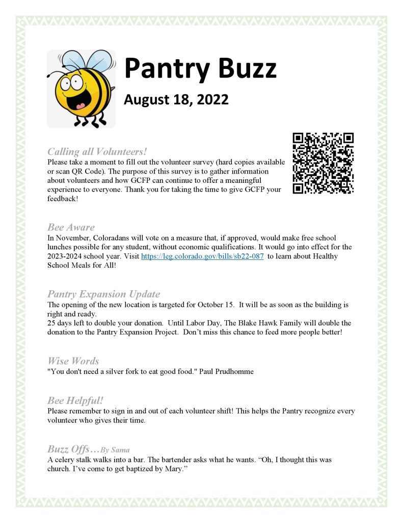 Pantry Buzz Newsletter August 18, 2022